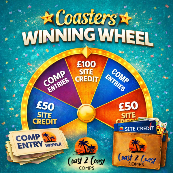 COASTERS WINNING WHEEL! - CHANCES TO WIN TICKET BUNDLES AND SITE CREDIT! FINAL PRIZE - 10 Tickets into the £5,000 Cash Comp!