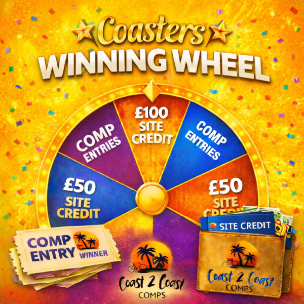 COASTERS WINNING WHEEL! - CHANCES TO WIN TICKET BUNDLES AND SITE CREDIT! FINAL PRIZE - 50 Tickets into the £1,000 Cash Comp!