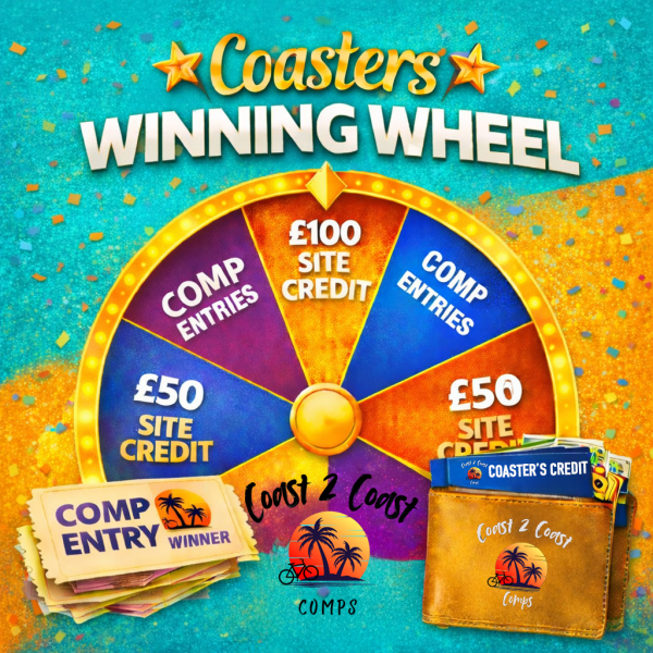 COASTERS WINNING WHEEL! - CHANCES TO WIN TICKET BUNDLES AND SITE CREDIT! FINAL PRIZE - 50 Tickets into the £1,000 Cash Comp!