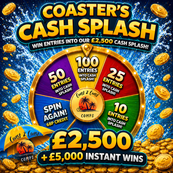 Coasters Cash Splash Instant Win Wheel - £100 Coaster's Credit End Prize!