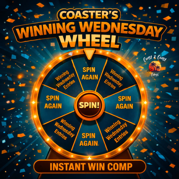 COASTER'S WINNING WEDNESDAY WHEEL - WIN ENTRIES INTO WEDNESDAY'S LIVE RAFFLES! END PRIZE - 75 ENTRIES INTO £2,500 RAFFLE (WORTH £223.50)!