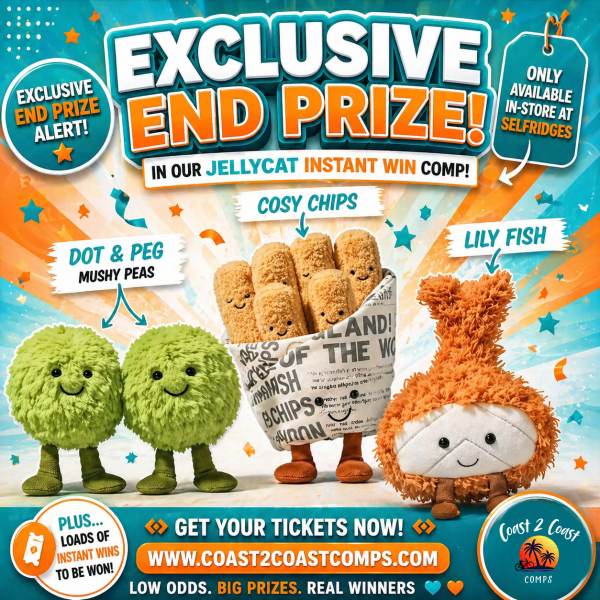 JELLYCAT £10K INSTANT WIN COMP - End Prize UK Exclusive Fish & Chips and Mushy Peas Jellycats