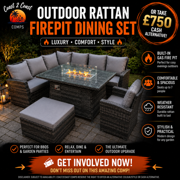 OUTDOOR RATTAN FIREPIT DINING SET