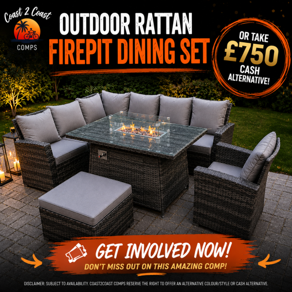 OUTDOOR RATTAN FIREPIT DINING SET